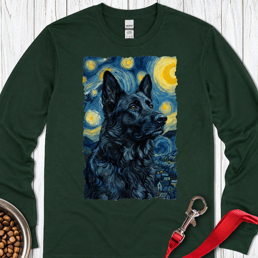 Black German Shepherd Van Gogh Long Sleeve — Forest Green