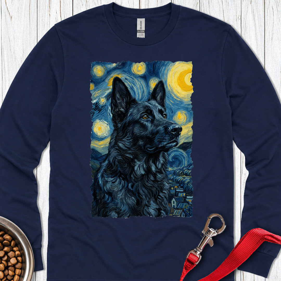 Black German Shepherd Van Gogh Long Sleeve — Navy