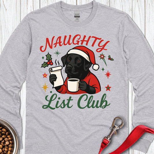 Black Lab Naughty List Club Long Sleeve Sport Grey