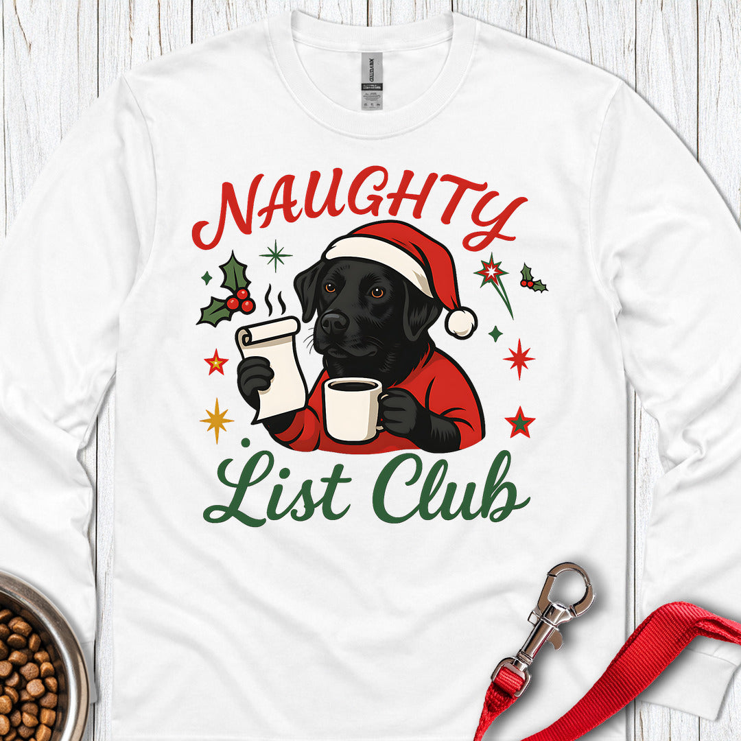 Black Lab Naughty List Club Long Sleeve — White