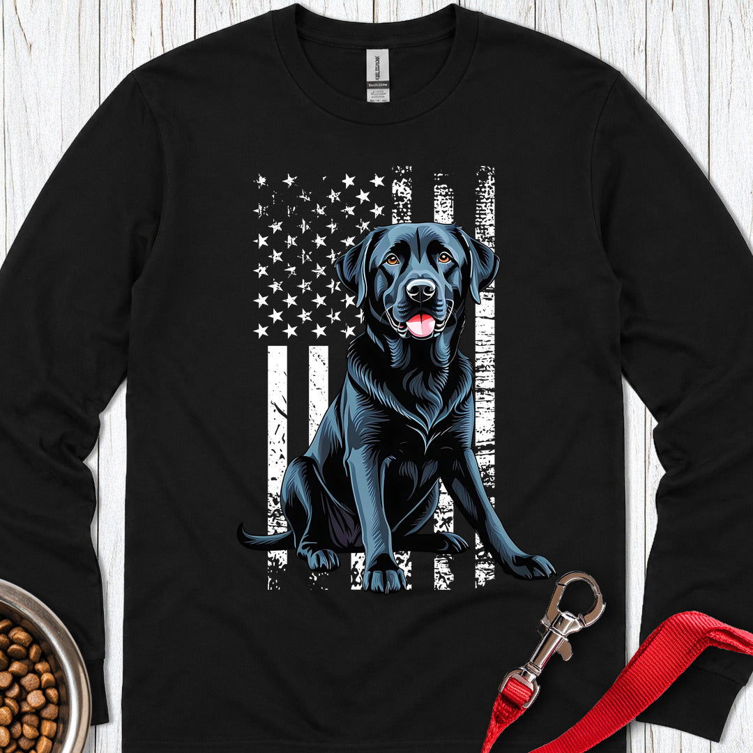 Black Lab USA Flag Long Sleeve — Black