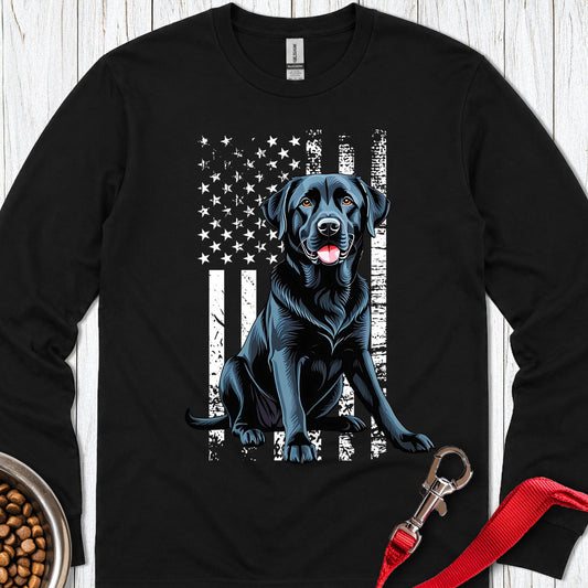 Black Lab USA Flag Long Sleeve — Black