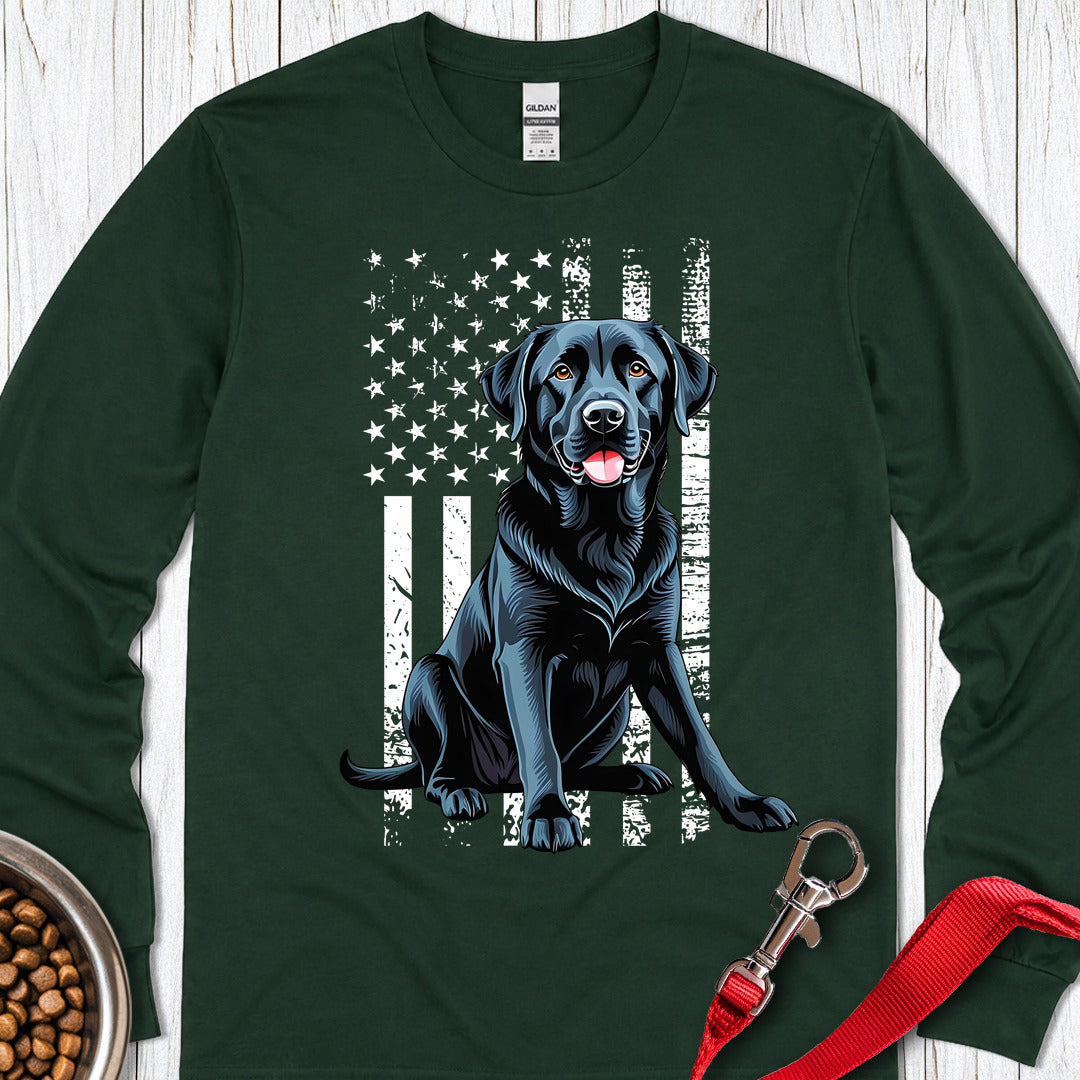 Black Lab USA Flag Long Sleeve — Forest Green
