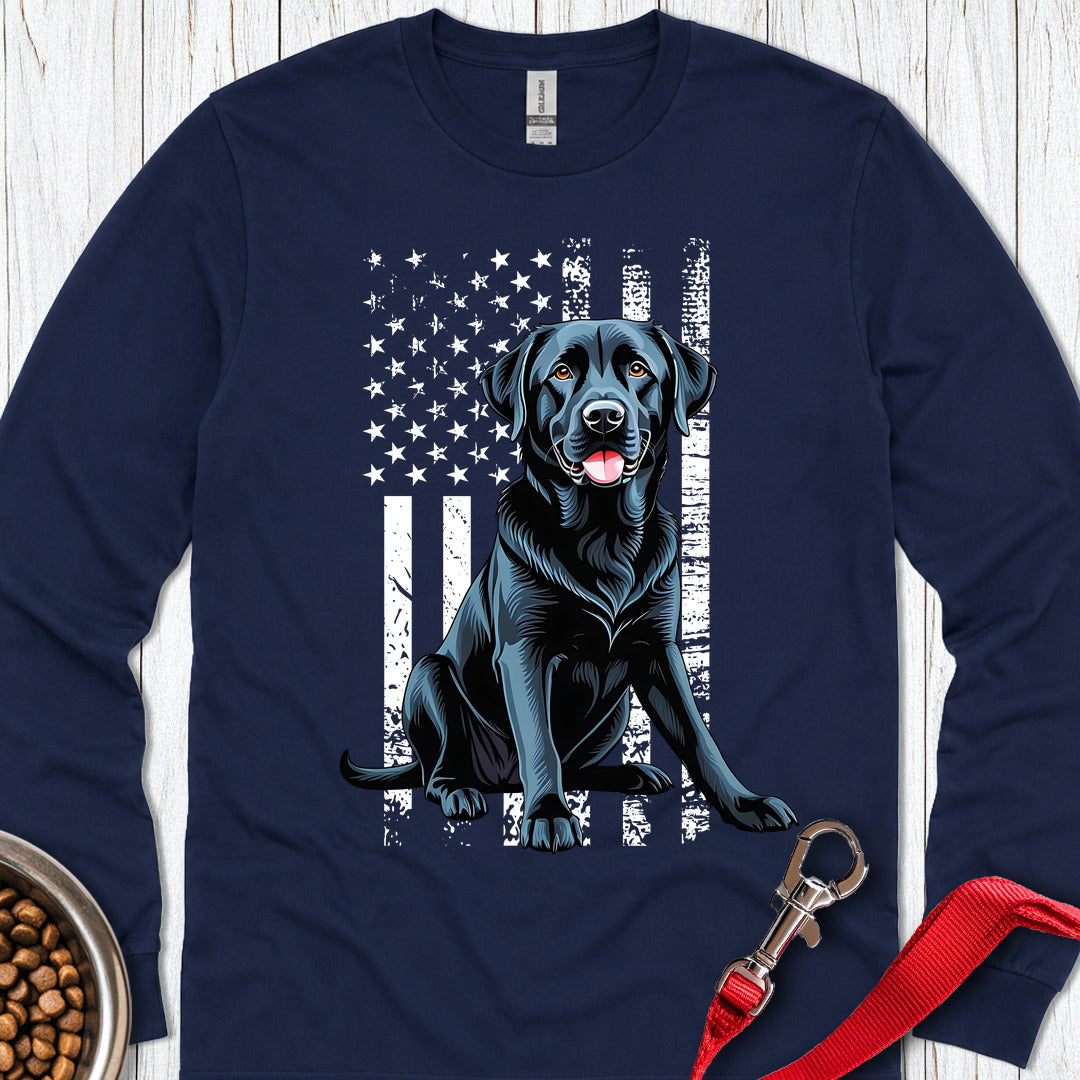 Black Lab USA Flag Long Sleeve — Navy