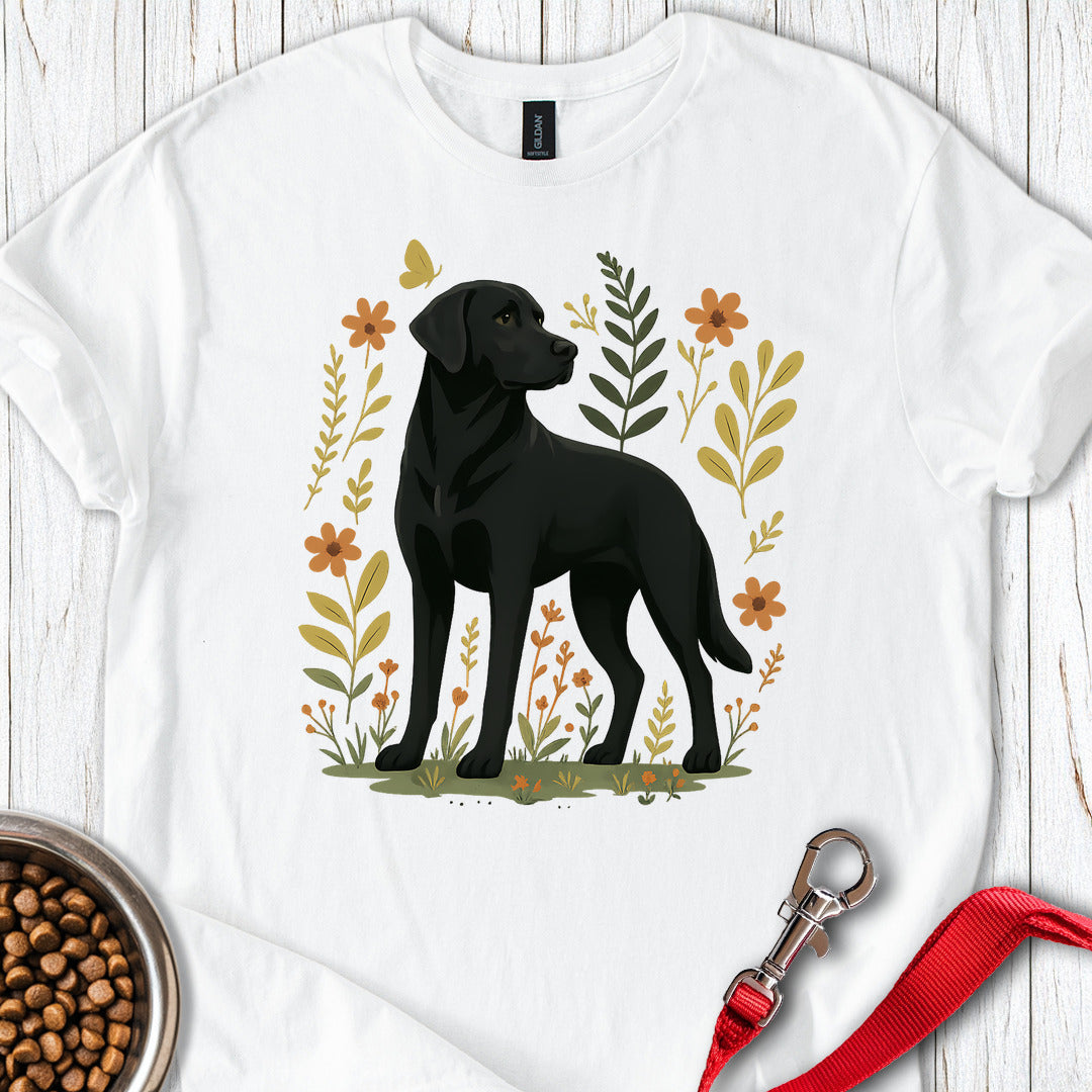 Black Labrador Flower White