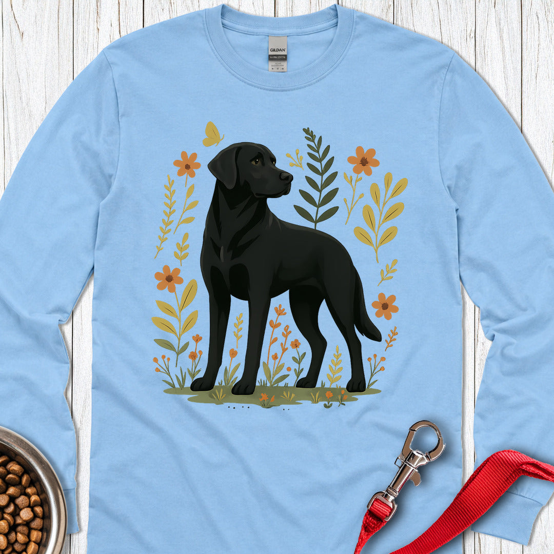 Black Labrador Flower Long Sleeve — Carolina Blue