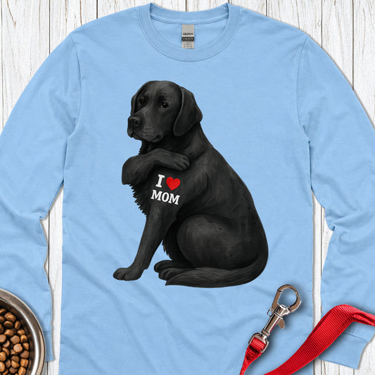 Black Labrador I Love Mom Long Sleeve — Carolina Blue