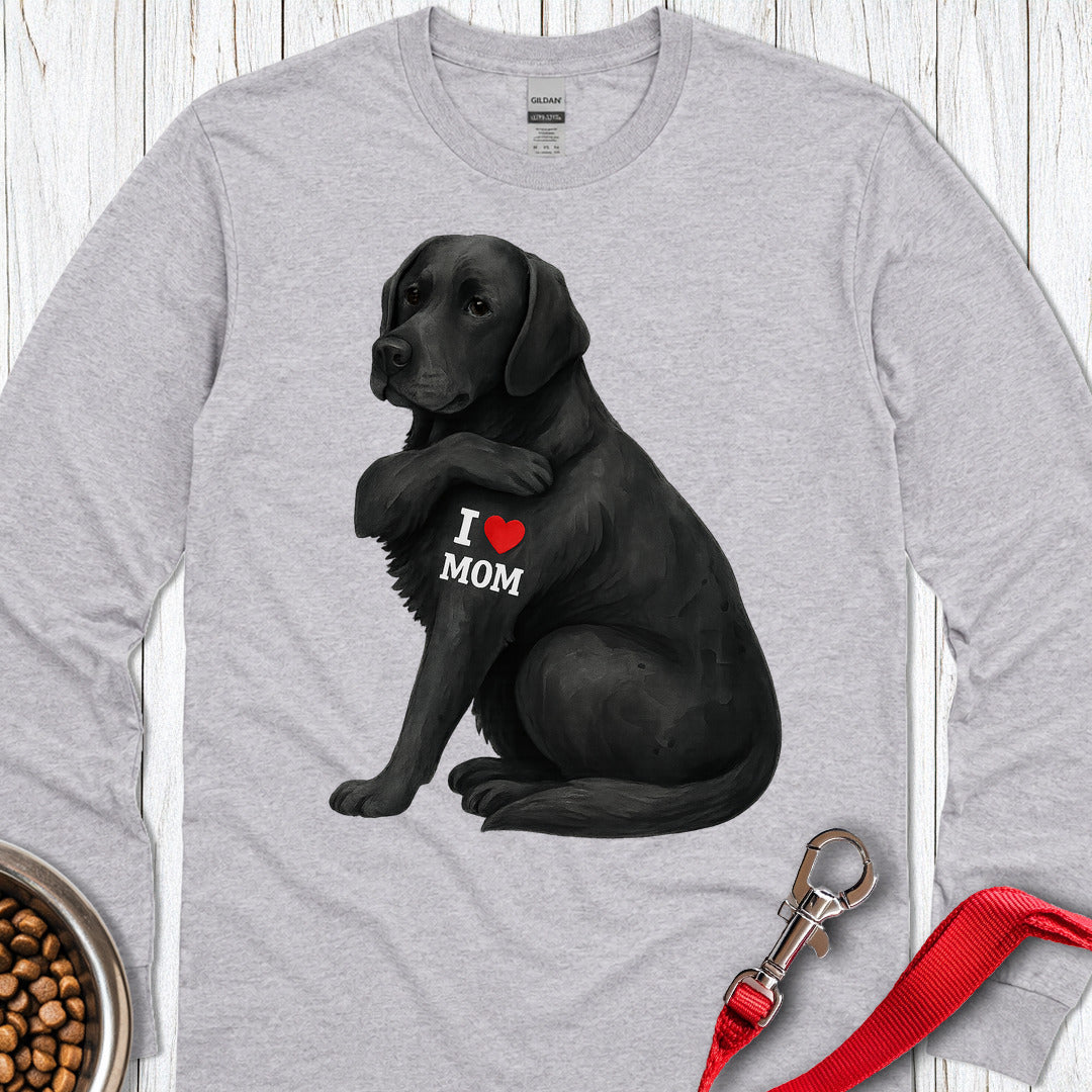 Black Labrador I Love Mom Long Sleeve — Sport Grey