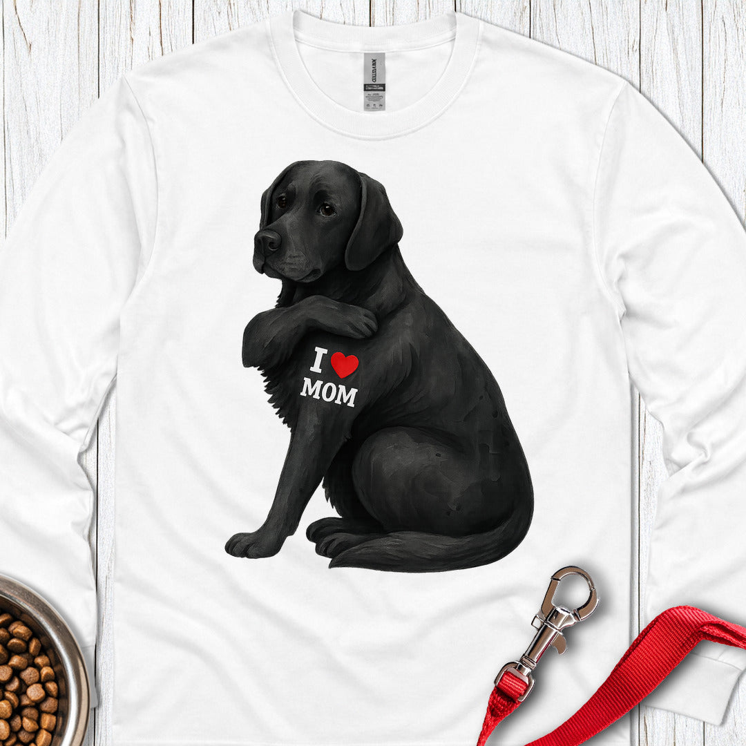 Black Labrador I Love Mom Long Sleeve — White