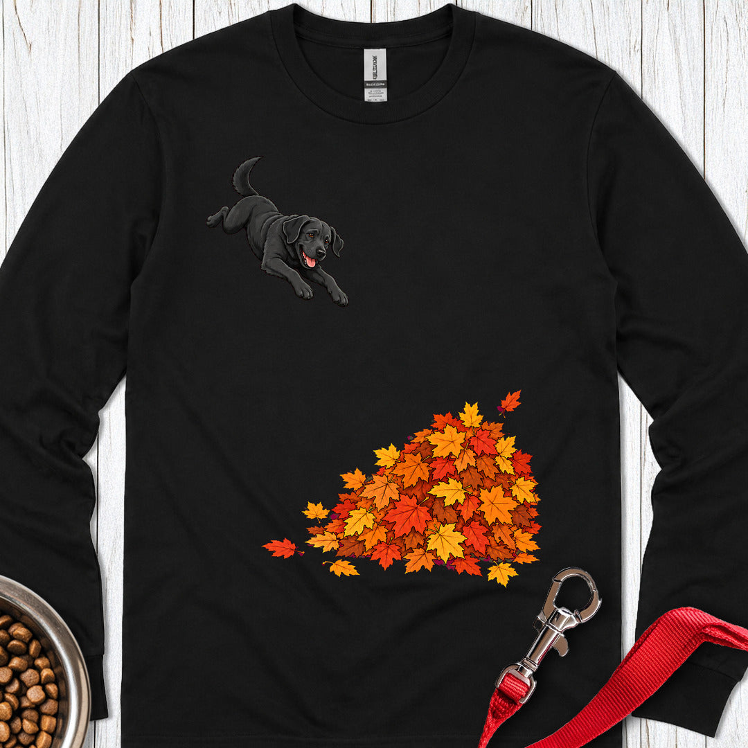 Black Labrador Leaf Pile Long Sleeve Black
