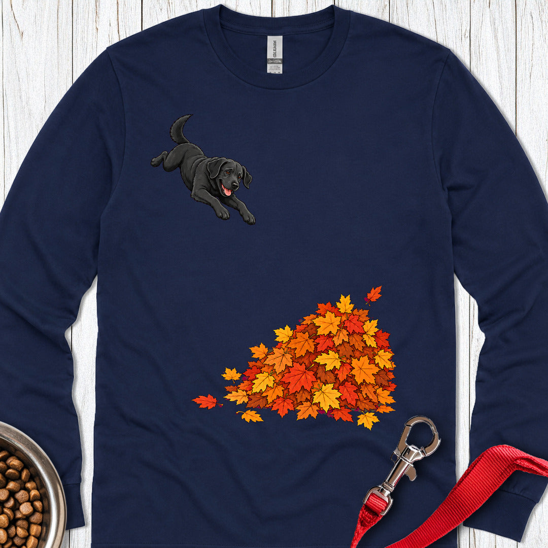 Black Labrador Leaf Pile Long Sleeve Navy