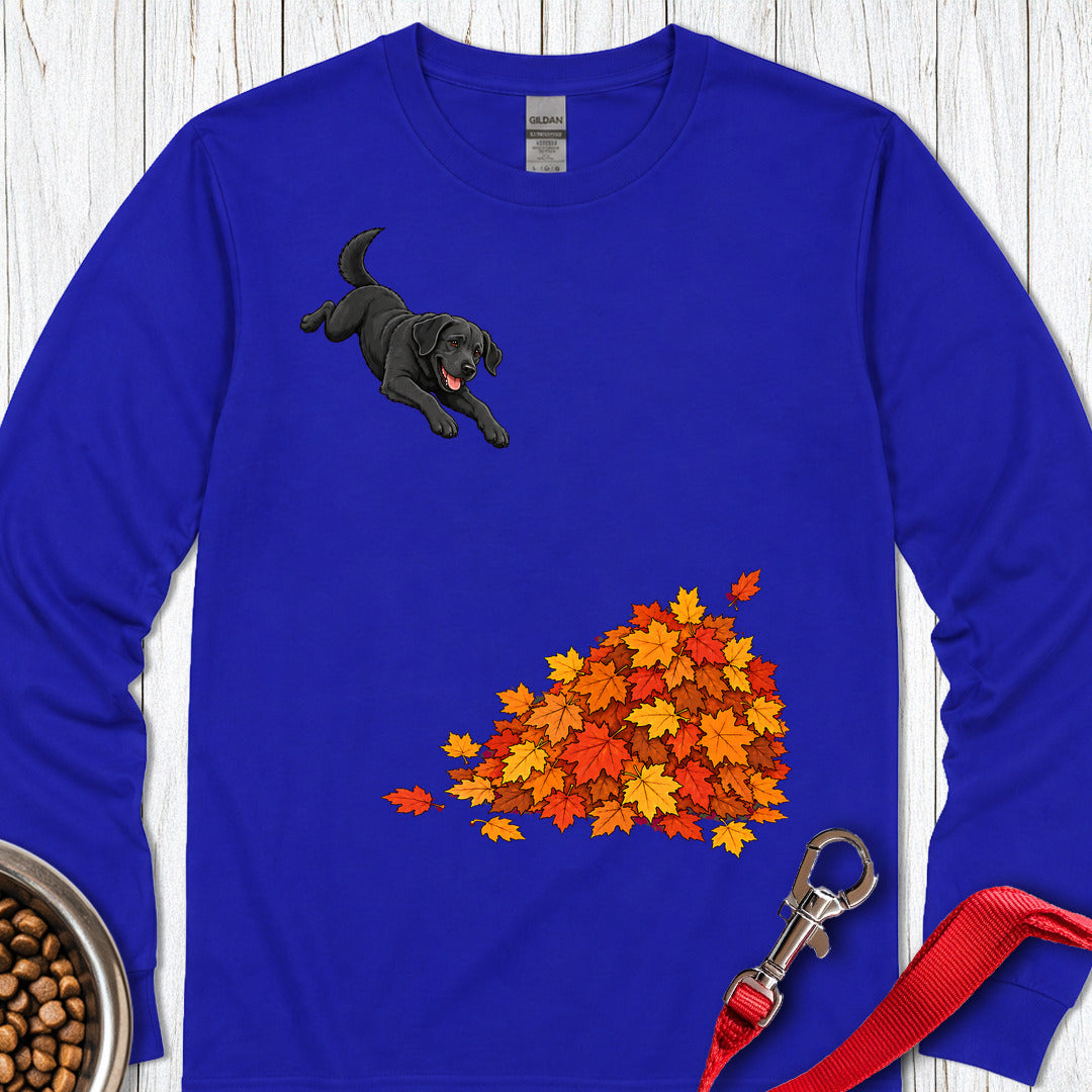 Black Labrador Leaf Pile Long Sleeve Royal