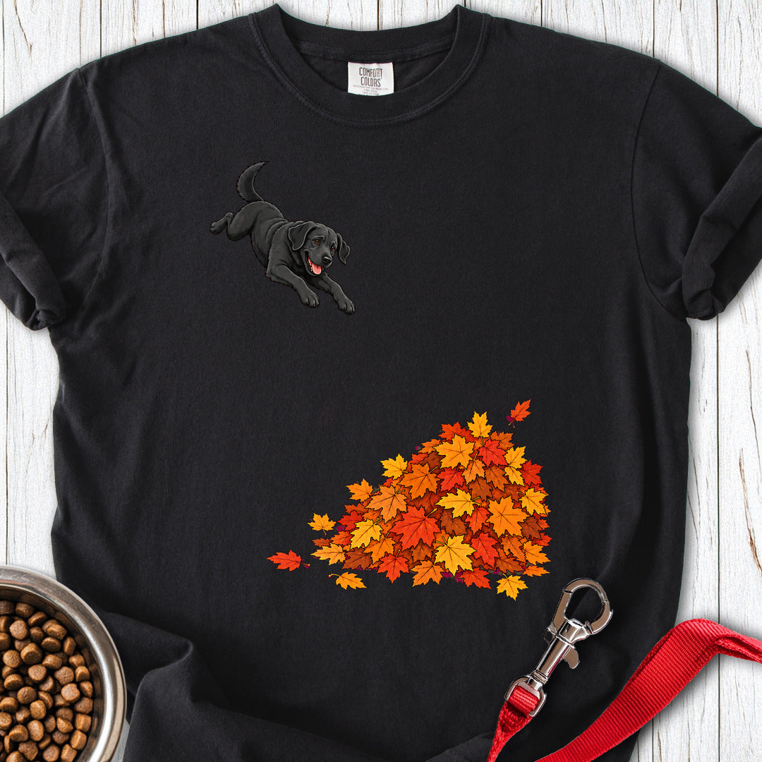 Black Labrador Leaf Pile Premium Tee — Black