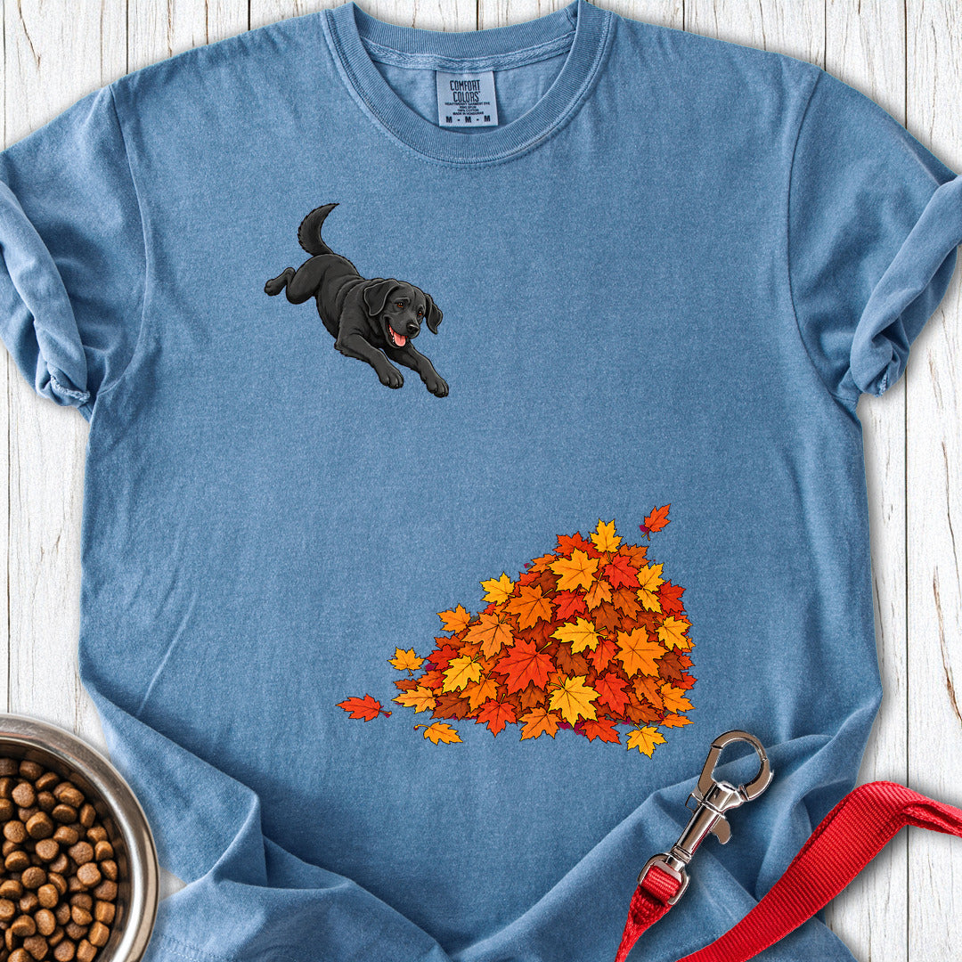 Black Labrador Leaf Pile Premium Tee — Blue Jean