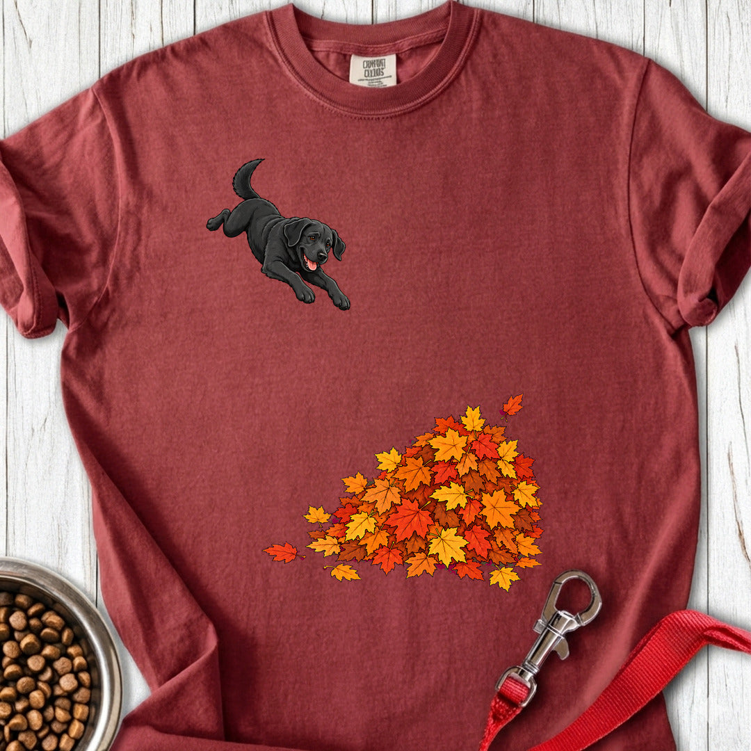 Black Labrador Leaf Pile Premium Tee — Brick