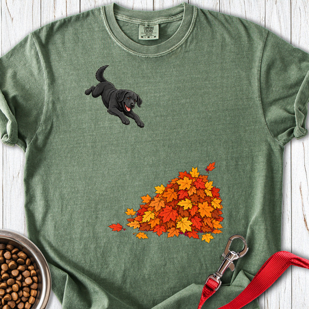Black Labrador Leaf Pile Premium Tee — Moss