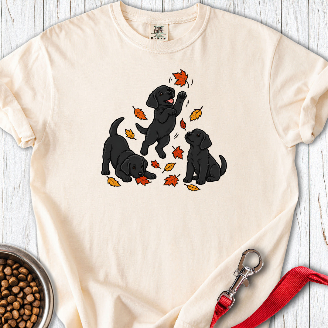 Black Labrador Puppies Fall Leaves Premium Tee — Ivory