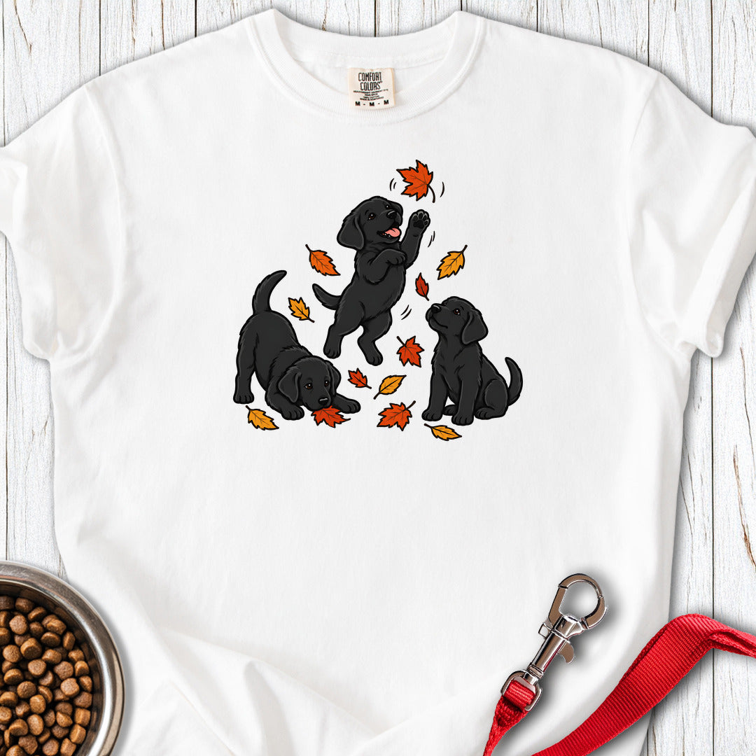 Black Labrador Puppies Fall Leaves Premium Tee — White