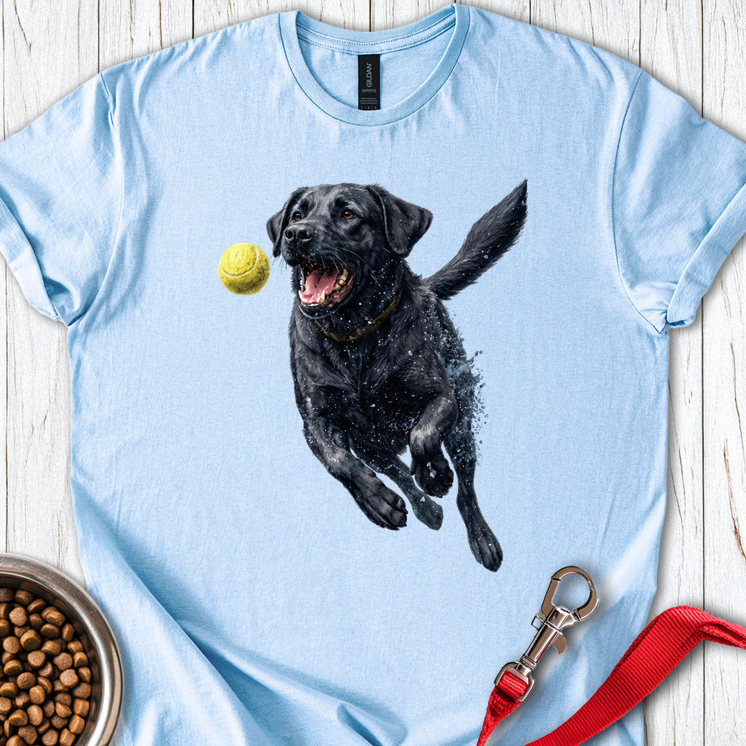 Black Labrador Running Light Blue