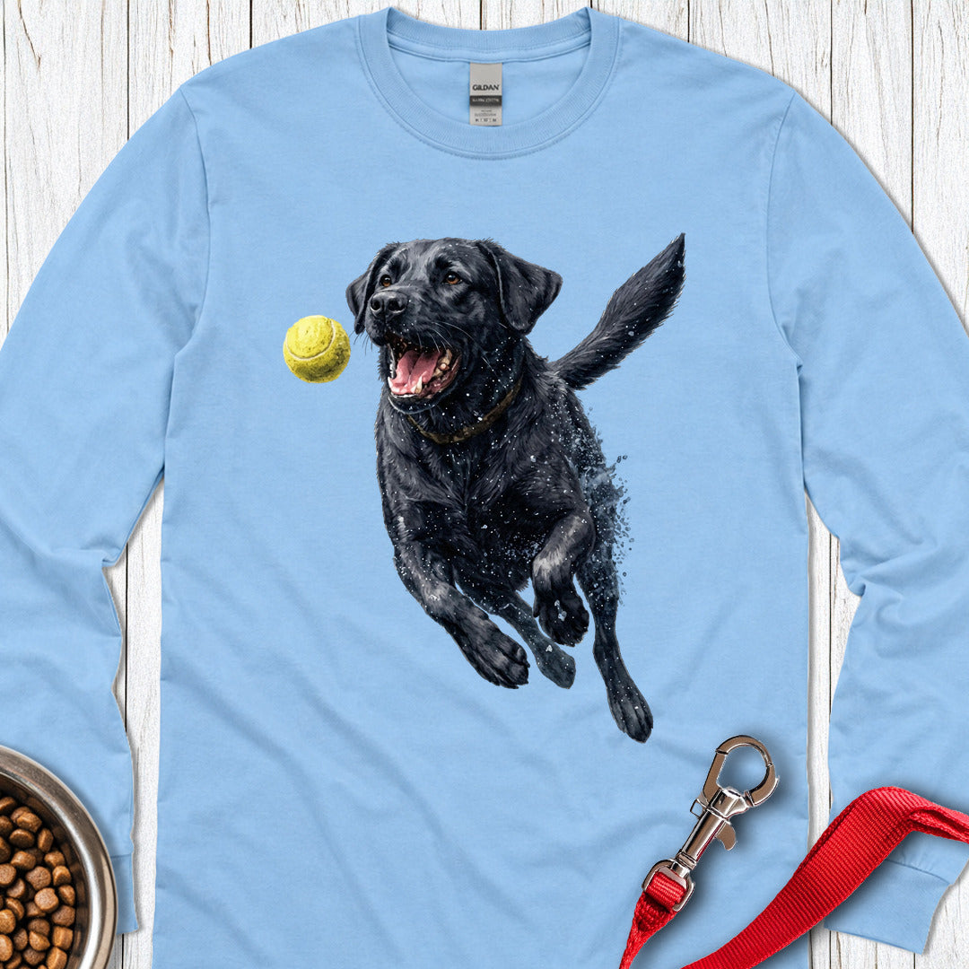 Black Labrador Running Long Sleeve Carolina Blue