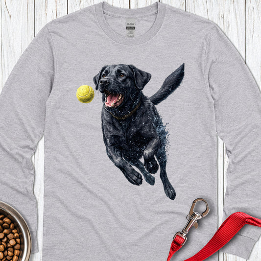 Black Labrador Running Long Sleeve — Sport Grey