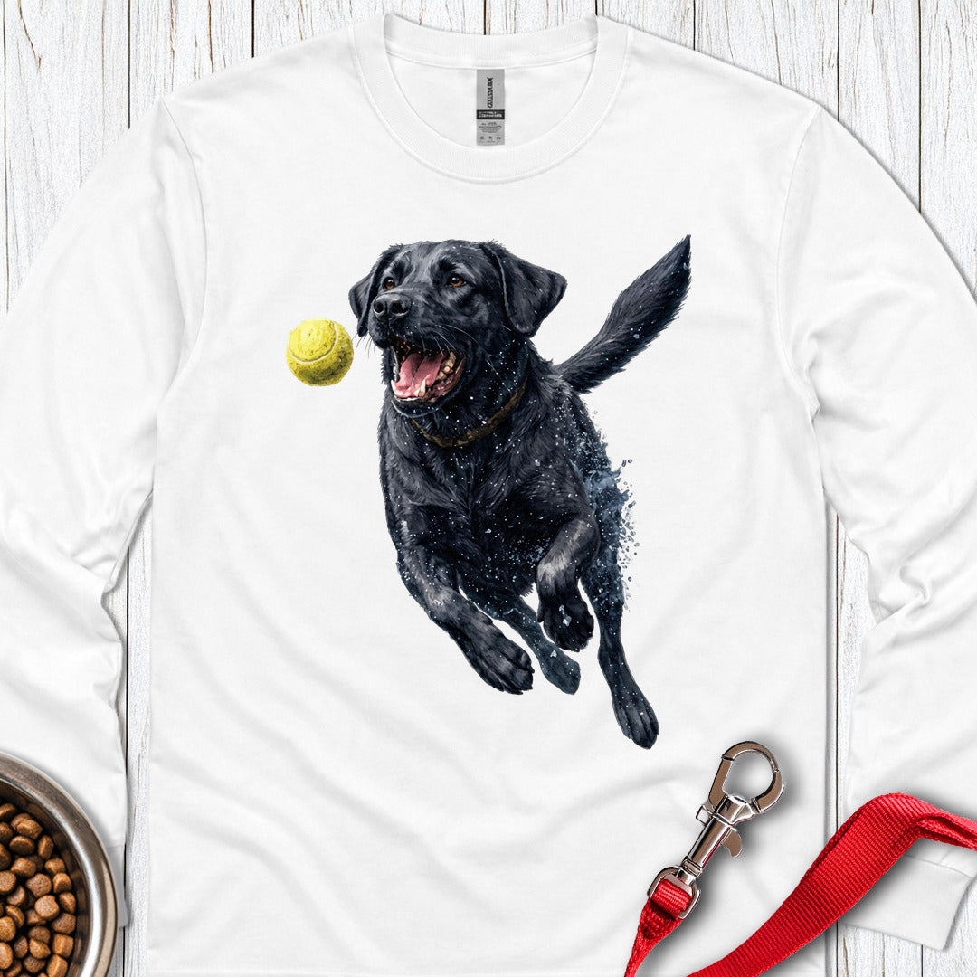 Black Labrador Running Long Sleeve White