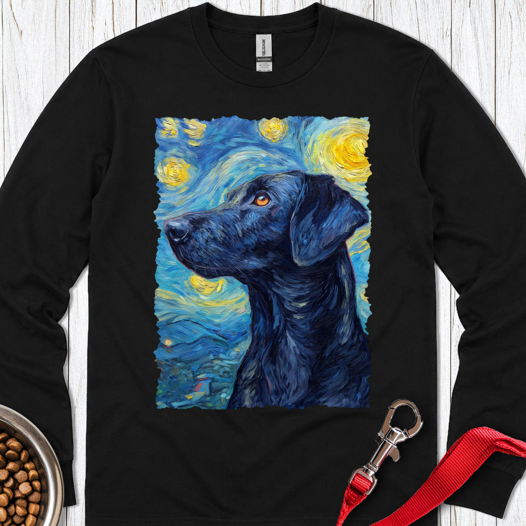Black Labrador Starry Night Long Sleeve — Black