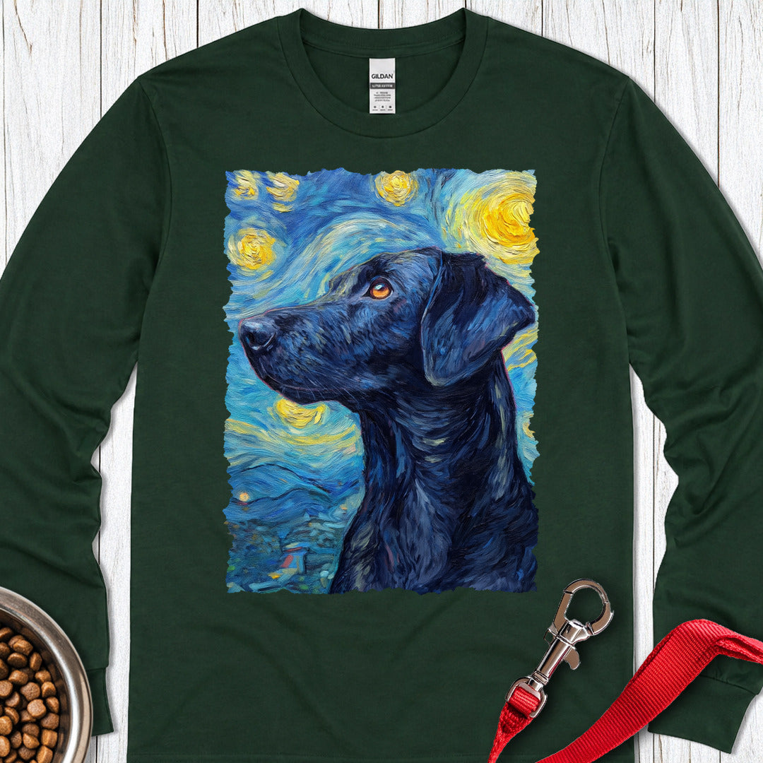 Black Labrador Starry Night Long Sleeve — Forest Green
