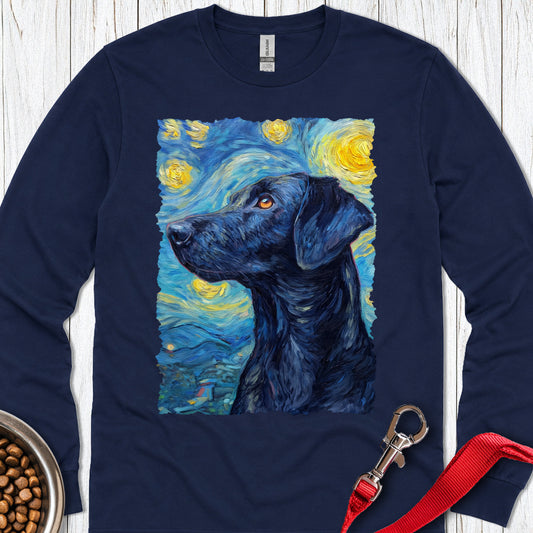 Black Labrador Starry Night Long Sleeve — Navy