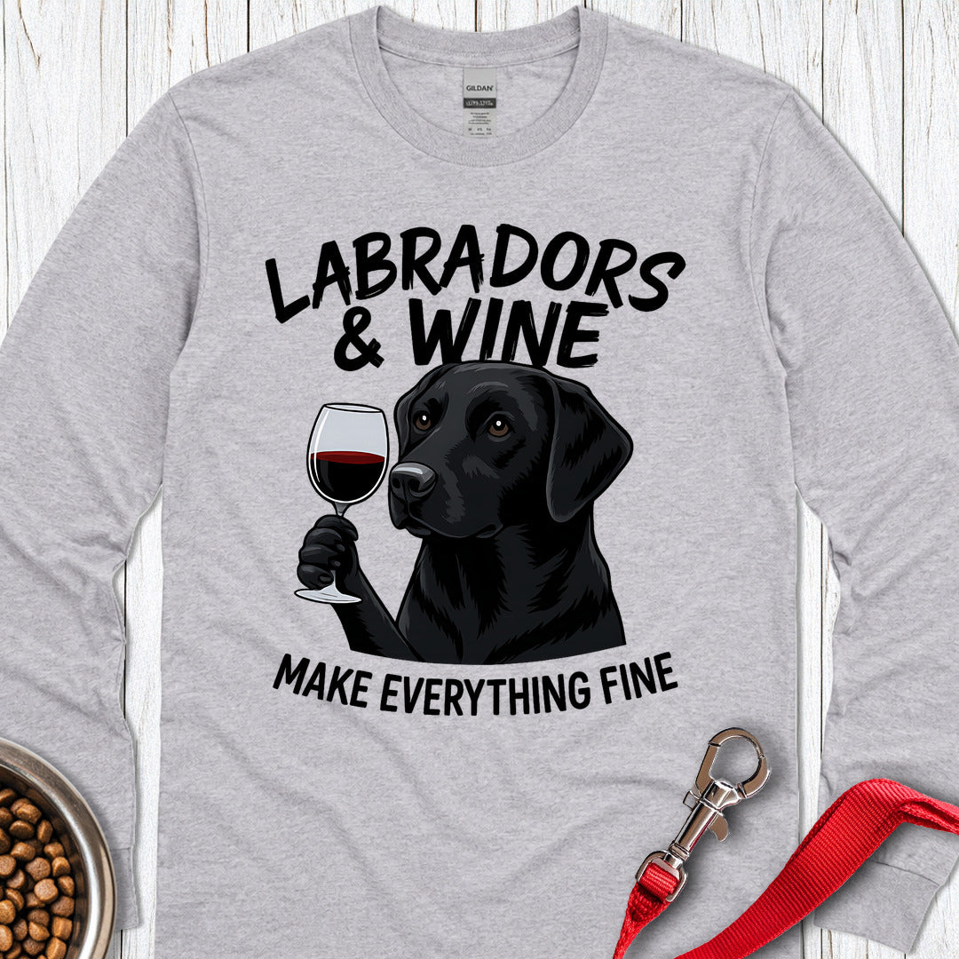 Black Labradors & Wine Long Sleeve — Sport Grey