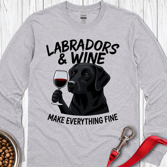 Black Labradors & Wine Long Sleeve — Sport Grey
