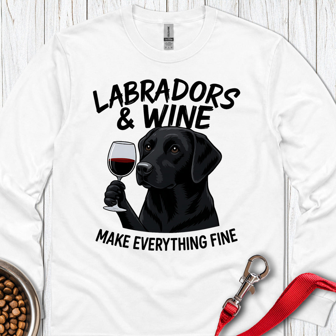 Black Labradors & Wine Long Sleeve — White