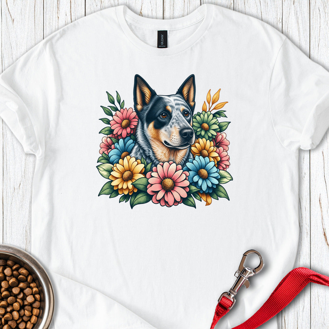 Blue Heeler Floral — White