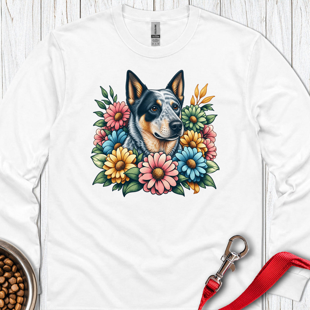 Blue Heeler Floral Long Sleeve — White