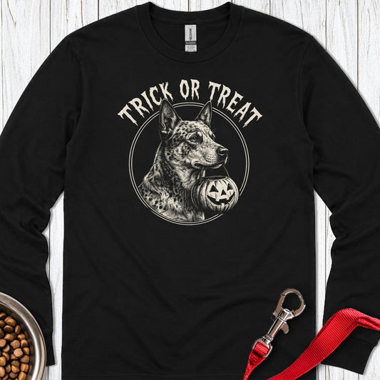 Blue Heeler Trick or Treat Halloween Long Sleeve — Black