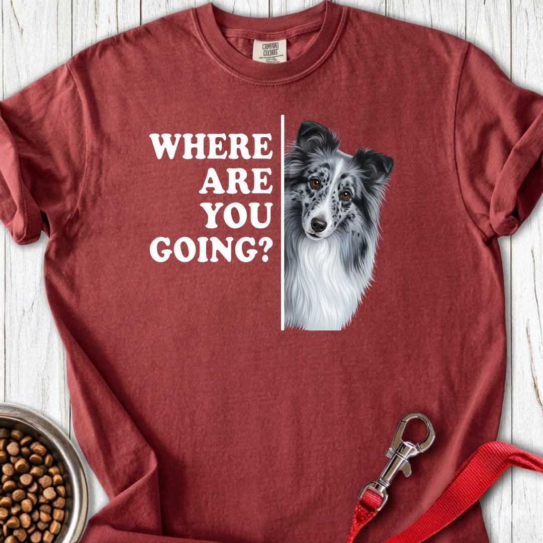 Blue Merle Shetland Sheepdog Where Are You Going Premium Tee Brick