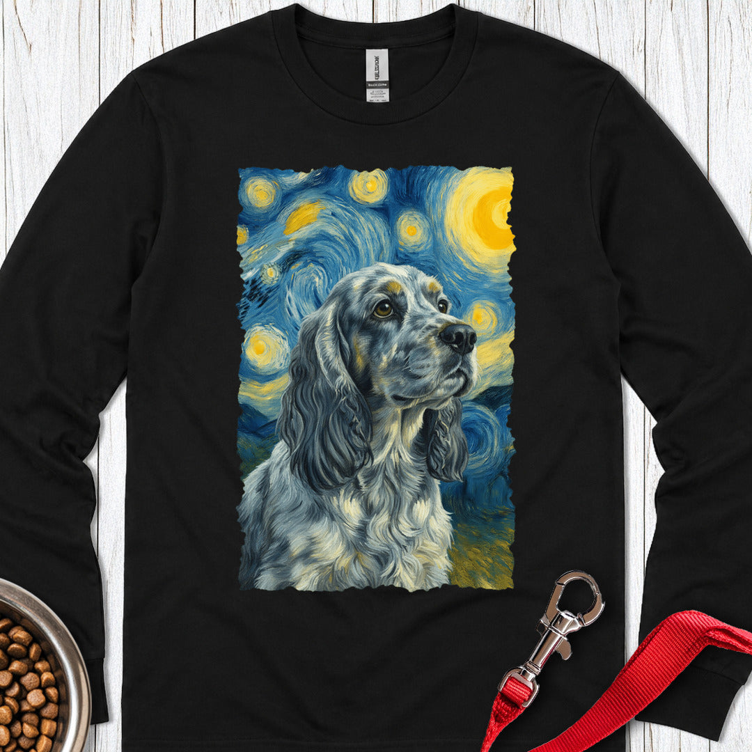 Blue Roan Cocker Spaniel Starry Night Long Sleeve — Black