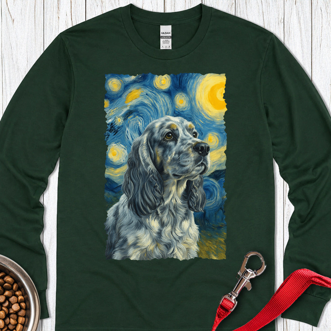 Blue Roan Cocker Spaniel Starry Night Long Sleeve — Forest Green