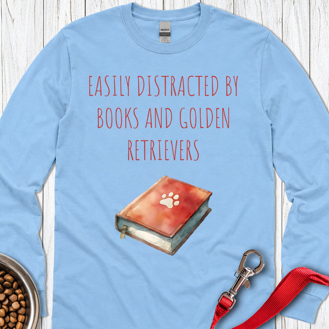Books and Golden Retrievers Long Sleeve — Carolina Blue