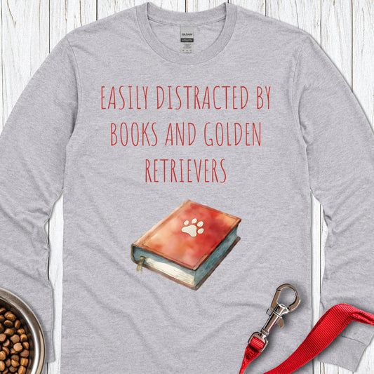 Books and Golden Retrievers Long Sleeve — Sport Grey
