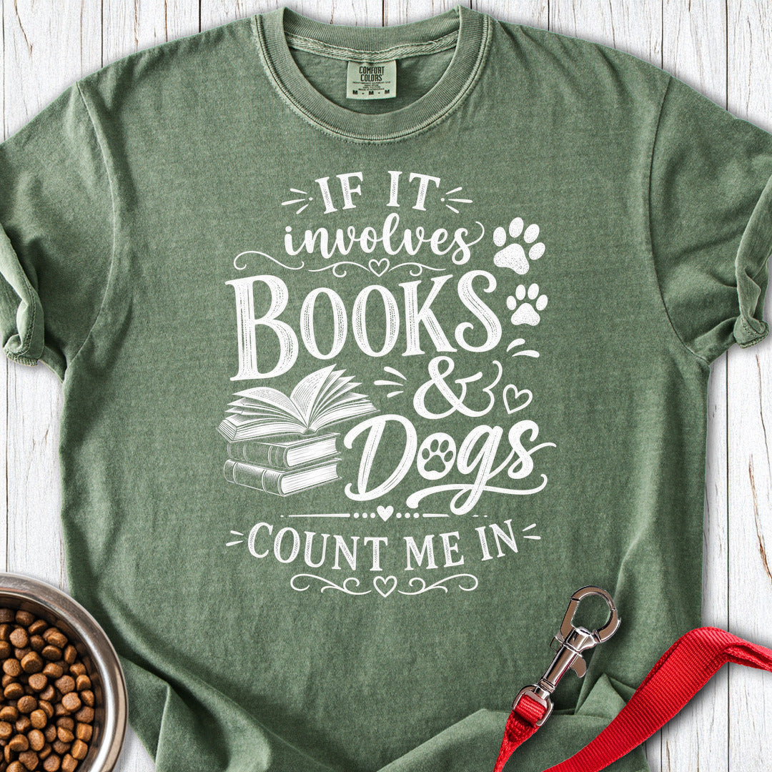 Books & Dogs Premium Tee — Moss