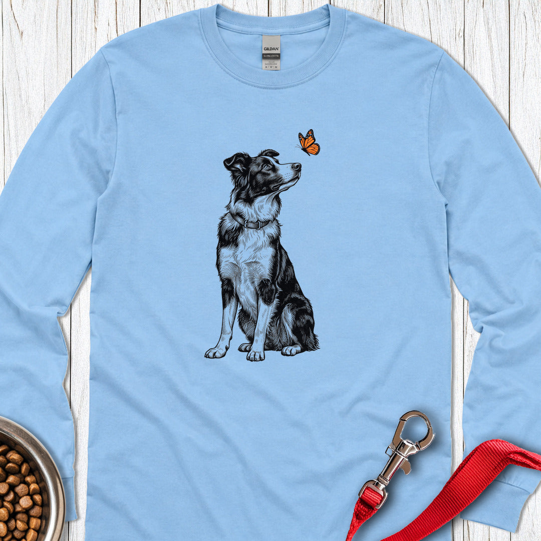 Border Collie Butterfly Long Sleeve — Carolina Blue