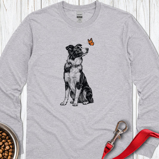 Border Collie Butterfly Long Sleeve — Sport Grey