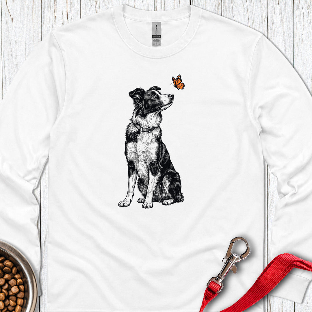 Border Collie Butterfly Long Sleeve — White