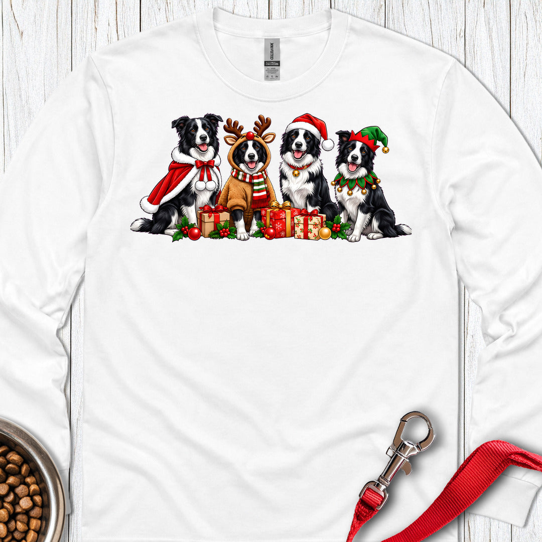 Border Collie Christmas Group Long Sleeve — White