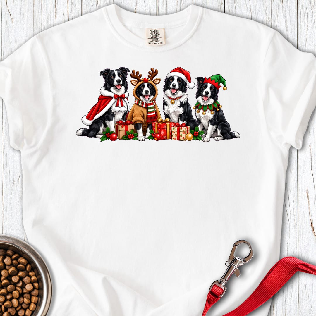 Border Collie Christmas Group Premium Tee — White