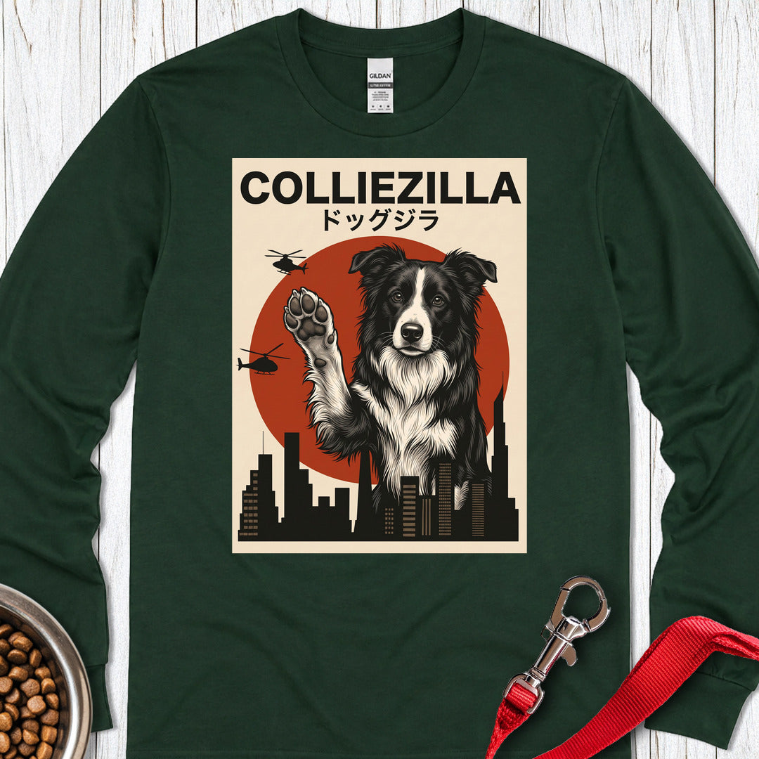 Border Collie Colliezilla Long Sleeve — Forest Green