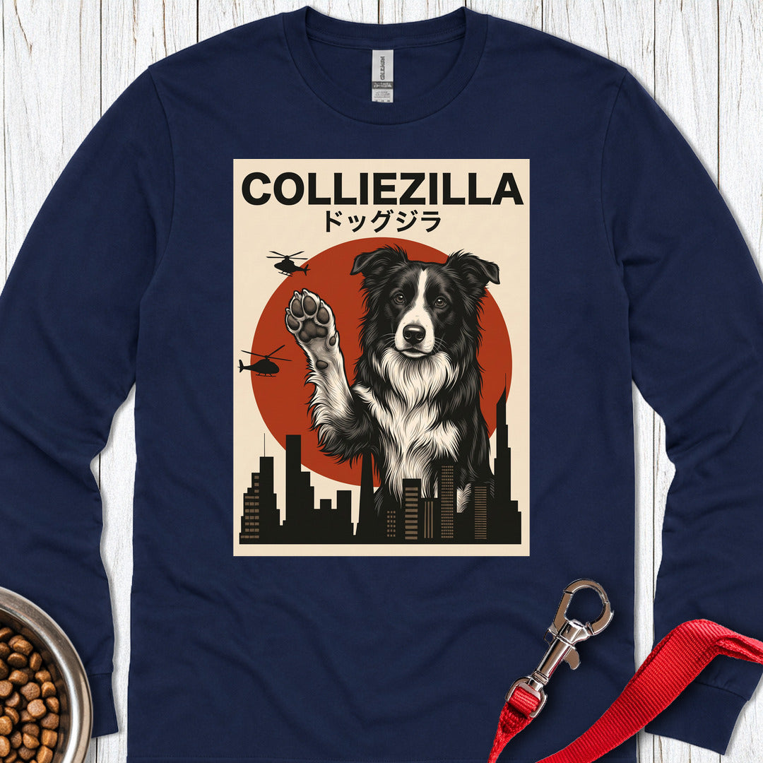 Border Collie Colliezilla Long Sleeve — Navy