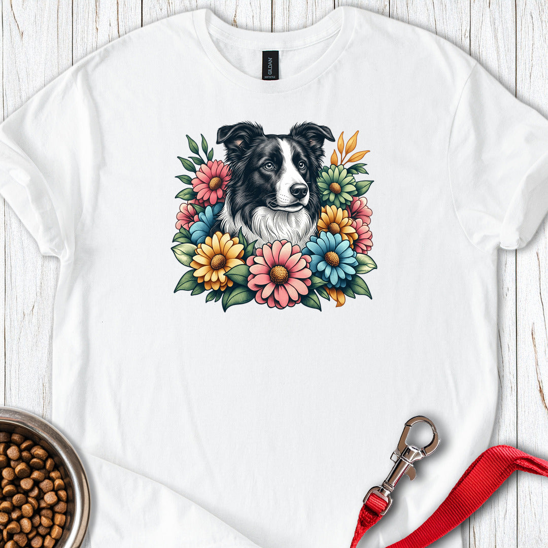 Border Collie Flowers — White