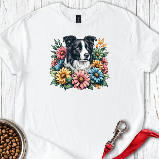 Border Collie Flowers — White
